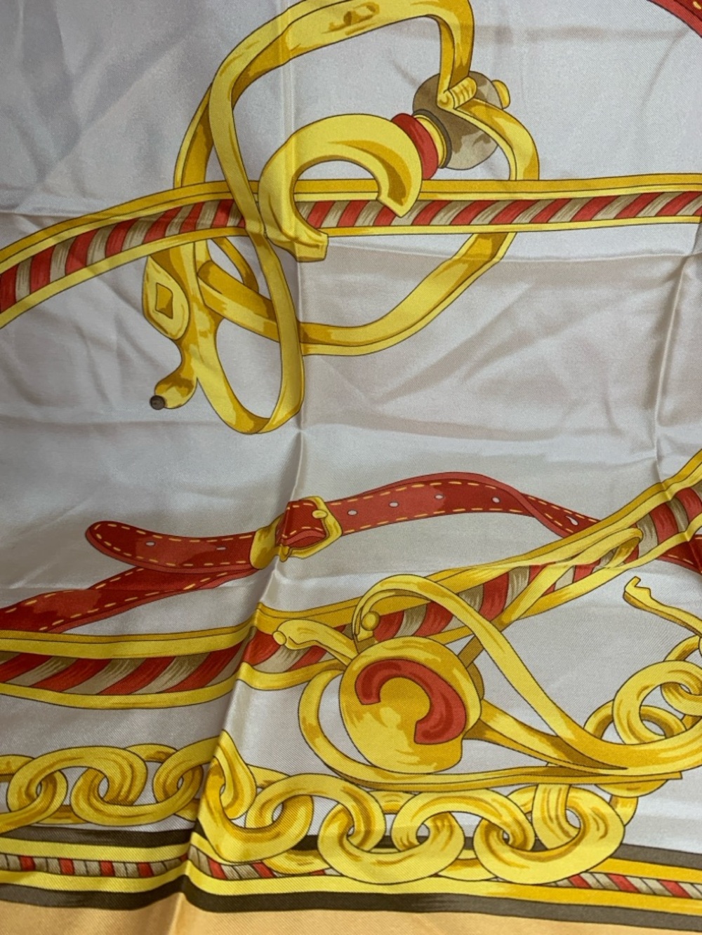 Celine Yellow, Cream & Red Gold Chain Silk Scarf